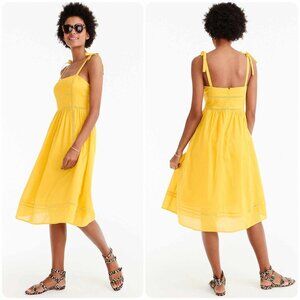💛 *J.Crew* Point Sur Tie-Shoulder Yellow Midi Summer 100% Cotton Voile Dress, 0